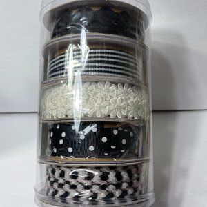 Black & White Coordinated Trim Ribbon 5 Rolls 2 Yards Each Flower Polka Dot